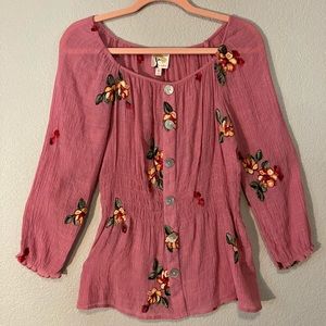 ANTHROPOLOGIE FIG AND FLOWER Women’s Lightweight Embroidered Top. Bloomcore.